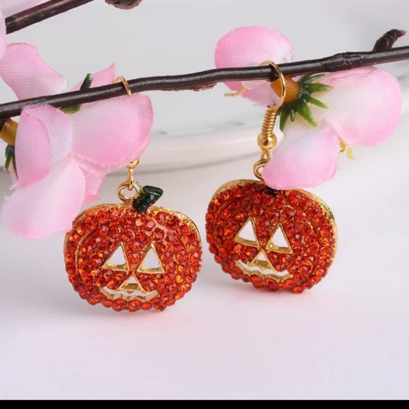 Jack O Latern Rhinestone Earrings - Picture 4 of 5